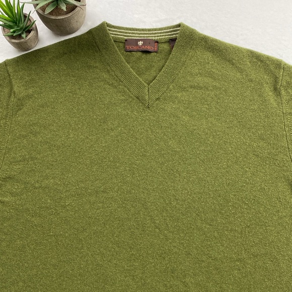 Toscano Wool Long Sleeve V Neck Sweater (Moss Green) - Picture 5 of 16